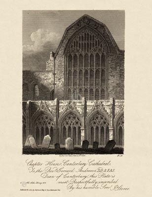 The Gothic Library : Canterbury Cathedral : James Storer : 1813 : Plate 16 : The Chapter House and Cloisters : : The Chapter House & Cloisters : historical print