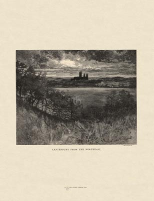 The Gothic Library : Canterbury Cathedral : Van Rensselaer : 1887 : Page 24 : Canterbury from the North-East :  : Distant Views : historical print