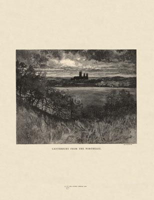 The Gothic Library : Canterbury Cathedral : Van Rensselaer : 1887 : Page 24 : Canterbury from the North-East : : Distant Views : historical print