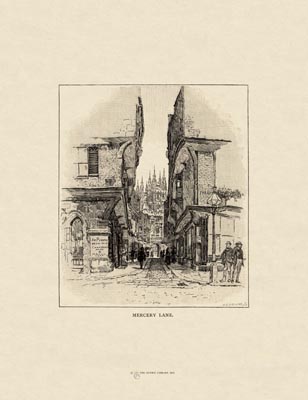The Gothic Library : Canterbury Cathedral : Van Rensselaer : 1887 : Page 26 : Mercery Lane :  : Distant Views : historical print