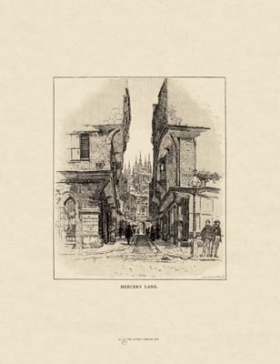 The Gothic Library : Canterbury Cathedral : Van Rensselaer : 1887 : Page 26 : Mercery Lane : : Distant Views : historical print