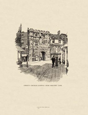 The Gothic Library : Canterbury Cathedral : Van Rensselaer : 1887 : Page 27 : Christ's Church Gateway : from Mercery Lane : Distant Views : historical print