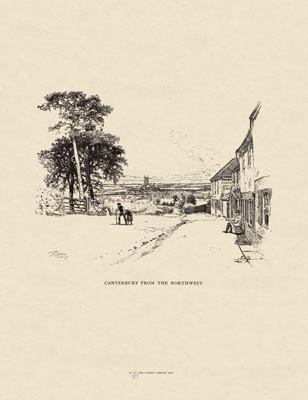 The Gothic Library : Canterbury Cathedral : Van Rensselaer : 1887 : Page 30 : Canterbury from the North-West : : Distant Views : historical print