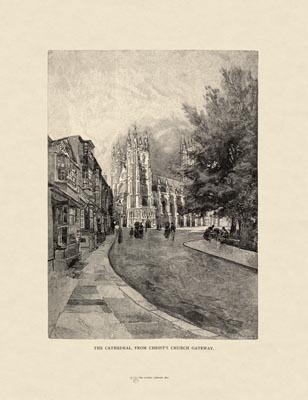 The Gothic Library : Canterbury Cathedral : Van Rensselaer : 1887 : Page 33 : The Cathedral : from Christ's Church Gateway  : The Western Towers : historical print