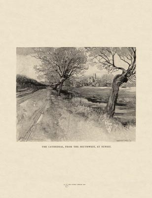 The Gothic Library : Canterbury Cathedral : Van Rensselaer : 1887 : Page 38 : The Cathedral from the South-West : : Distant Views : historical print