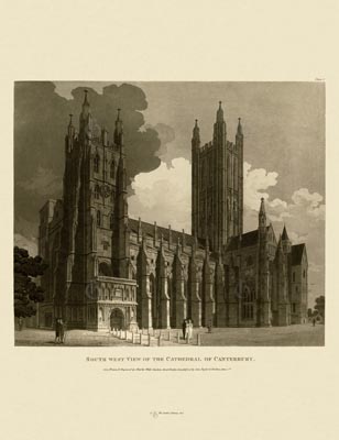 The Gothic Library : Canterbury Cathedral : Charles Wild : 1807 : Plate 1 : North-West View of the Cathedral of Canterbury :  : The Western Towers : historical print