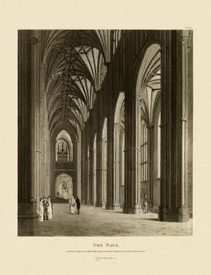 The Gothic Library : Canterbury Cathedral : Charles Wild : 1807 : Plate 2 : The Nave : : The Nave : historical print