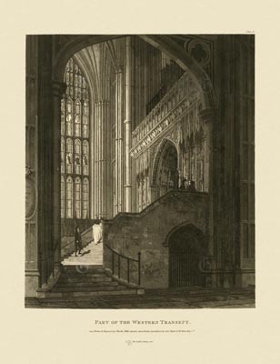 The Gothic Library : Canterbury Cathedral : Charles Wild : 1807 : Plate 3 : Part of the Western Transept : : The Nave : historical print