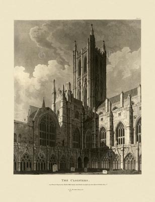 The Gothic Library : Canterbury Cathedral : Charles Wild : 1807 : Plate 5 : The Cloisters : : The Chapter House & Cloisters : historical print