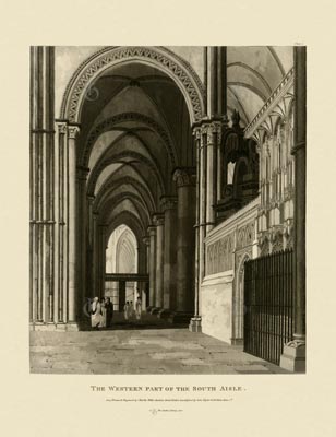 The Gothic Library : Canterbury Cathedral : Charles Wild : 1807 : Plate 7 : The Western Part : of the South Aisle : The Choir : historical print