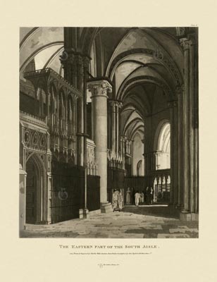 The Gothic Library : Canterbury Cathedral : Charles Wild : 1807 : Plate 8 : The Eastern Part : of the South Aisle : The Choir : historical print