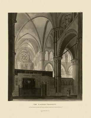 The Gothic Library : Canterbury Cathedral : Charles Wild : 1807 : Plate 9 : The Eastern Transept : : The Choir : historical print