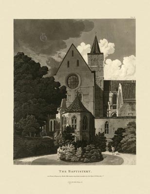 The Gothic Library : Canterbury Cathedral : Charles Wild : 1807 : Plate 10 : The Baptistery :  : The Central Tower : historical print