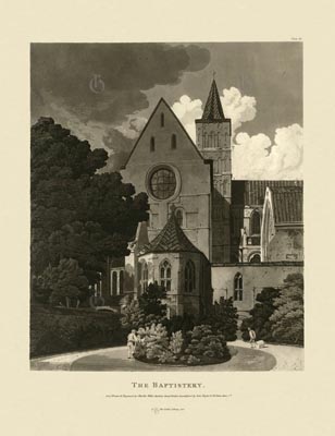 The Gothic Library : Canterbury Cathedral : Charles Wild : 1807 : Plate 10 : The Baptistery : : The Central Tower : historical print