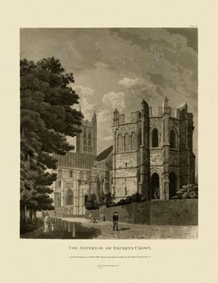 The Gothic Library : Canterbury Cathedral : Charles Wild : 1807 : Plate 12 : The Exterior of Becket's Crown : : The South-East Quadrant : historical print
