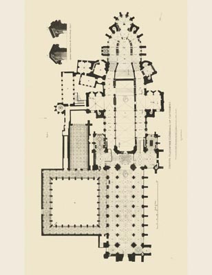 The Gothic Library : Canterbury Cathedral : Charles Wild : 1807 : Plate 13 : Ground Plan :  : Plans, Sections, Elevations : historical print
