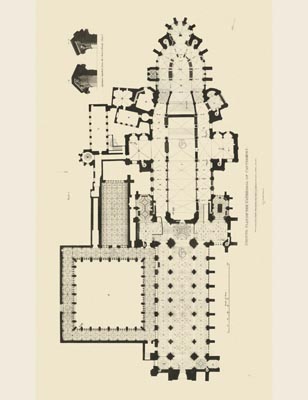 The Gothic Library : Canterbury Cathedral : Charles Wild : 1807 : Plate 13 : Ground Plan : : Plans, Sections, Elevations : historical print