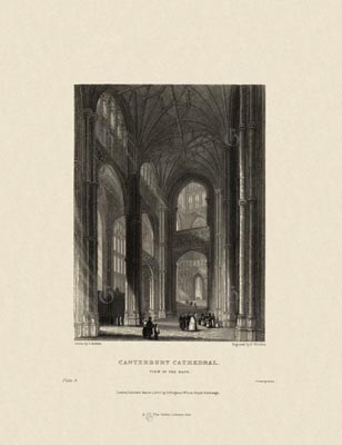 The Gothic Library : Canterbury Cathedral : Henry Winkles : 1836 : Plate 9 : View in the Nave : : The Nave : historical print