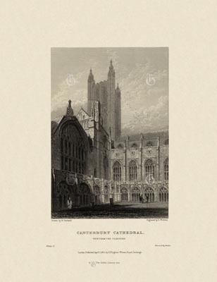 The Gothic Library : Canterbury Cathedral : Henry Winkles : 1836 : Plate 11 : View from the Cloisters : : The Chapter House & Cloisters : historical print