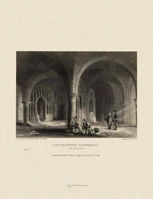The Gothic Library : Canterbury Cathedral : Henry Winkles : 1836 : Plate 12 : The Undercroft : : The Crypt : historical print