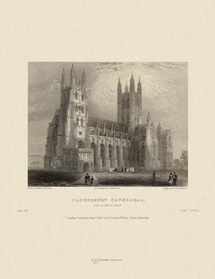 The Gothic Library : Canterbury Cathedral : Henry Winkles : 1836 : Plate 14 : South West View : : The Western Towers : historical print