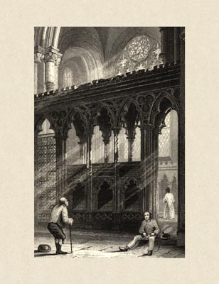 The Gothic Library : Canterbury Cathedral : Henry Winkles : 1836 : Plate 10 : View of St Anselm's Chapel : Detail : People of Canterbury Cathedral : historical print