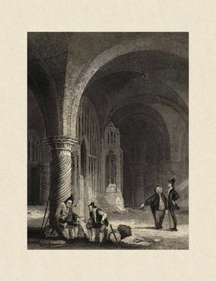 The Gothic Library : Canterbury Cathedral : Henry Winkles : 1836 : Plate 12 : The Undercroft : Detail : People of Canterbury Cathedral : historical print