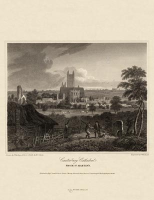 The Gothic Library : Canterbury Cathedral : William Woolnoth : 1816 : Plate 5 : View from St Martin's : : Distant Views : historical print