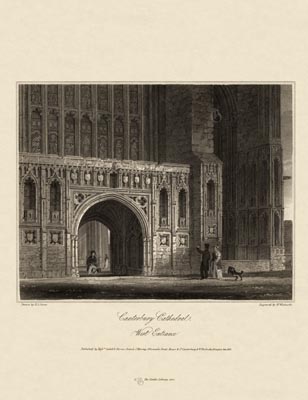 The Gothic Library : Canterbury Cathedral : William Woolnoth : 1816 : Plate 6 : West Entrance : : The Western Towers : historical print