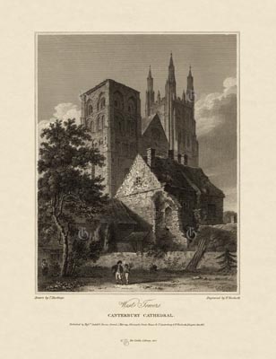 The Gothic Library : Canterbury Cathedral : William Woolnoth : 1816 : Plate 7 : West Towers : : The Western Towers : historical print