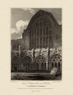 The Gothic Library : Canterbury Cathedral : William Woolnoth : 1816 : Plate 10 : View of the Chapter House : and Cloisters : The Chapter House & Cloisters : historical print