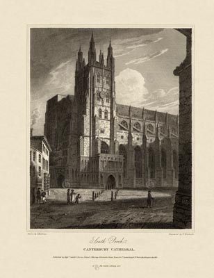 The Gothic Library : Canterbury Cathedral : William Woolnoth : 1816 : Plate 11 : South Porch : : The Western Towers : historical print