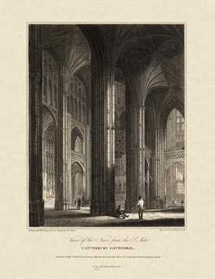 The Gothic Library : Canterbury Cathedral : William Woolnoth : 1816 : Plate 12 : View of the Nave :  : The Nave : historical print