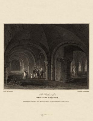 The Gothic Library : Canterbury Cathedral : William Woolnoth : 1816 : Plate 13 : The Undercroft : : The Crypt : historical print