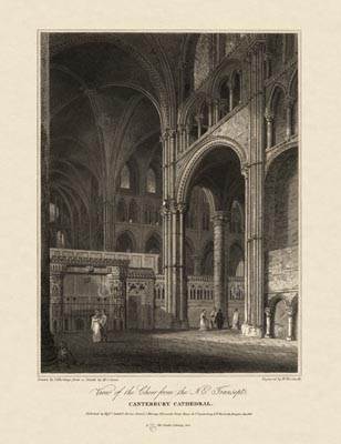 The Gothic Library : Canterbury Cathedral : William Woolnoth : 1816 : Plate 16 : View of the Choir : from North-East Transept : The Choir : historical print