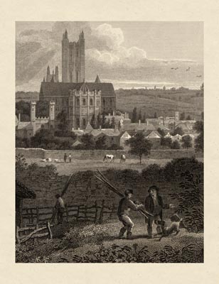 The Gothic Library : Canterbury Cathedral : William Woolnoth : 1816 : Plate 5 : View from St Martin's : Detail : People of Canterbury Cathedral : historical print