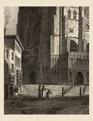 The Gothic Library : Canterbury Cathedral : William Woolnoth : 1816 : Plate 11 : South Porch : Detail : People of Canterbury Cathedral : historical print
