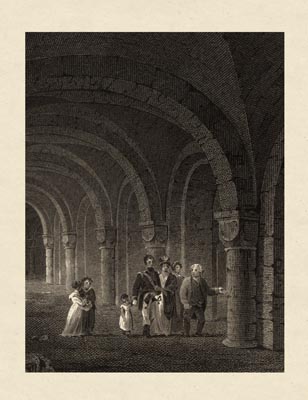 The Gothic Library : Canterbury Cathedral : William Woolnoth : 1816 : Plate 13 : The Undercroft : Detail : People of Canterbury Cathedral : historical print