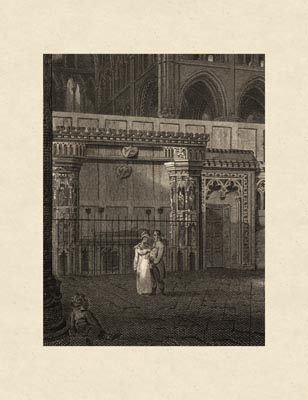 The Gothic Library : Canterbury Cathedral : William Woolnoth : 1816 : Plate 16 : View of the Choir : Detail : People of Canterbury Cathedral : historical print